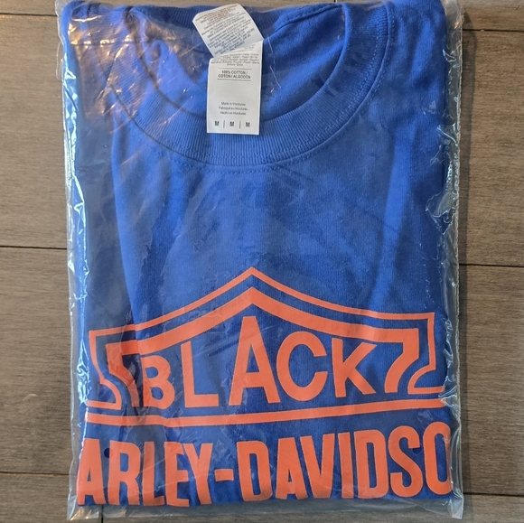 BLACK HD RIDERS LIMITED EDITION T SHIRT Royal Blue WITH ORANGE SCREEN (N… - Picture 4 of 4